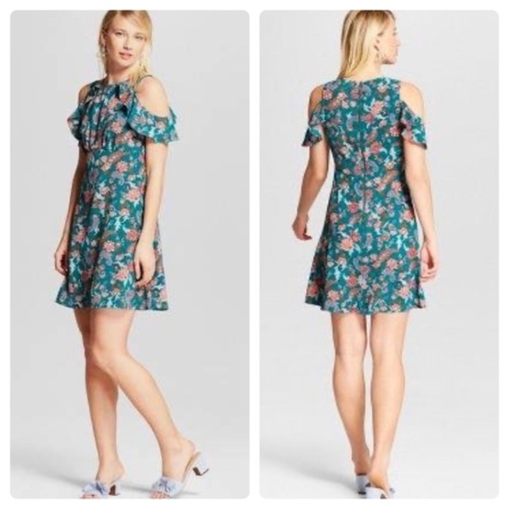 Green and pink paisley floral cold shoulders dress size small